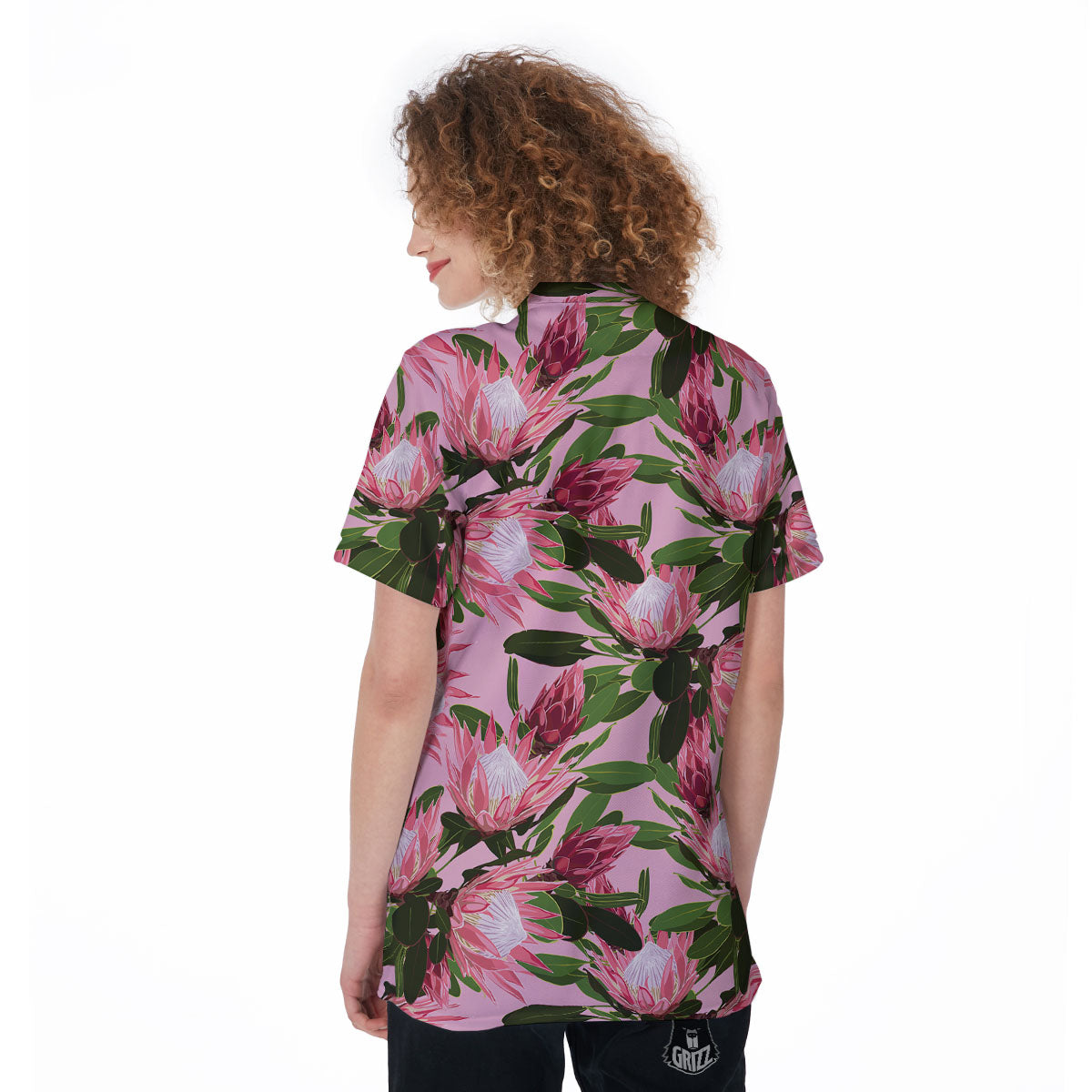 Floral Protea Print Pattern Women's Golf Shirts-grizzshop