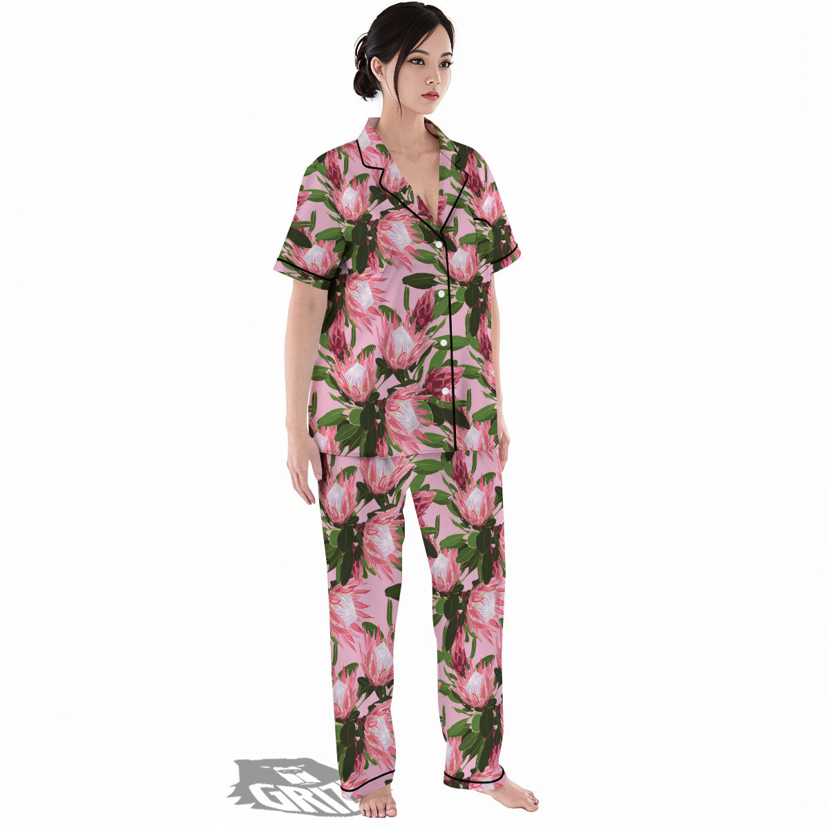 Floral Protea Print Pattern Women's Pajamas Set-grizzshop