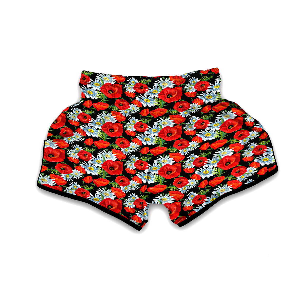 Floral Red Poppy Pattern Print Muay Thai Boxing Shorts-grizzshop