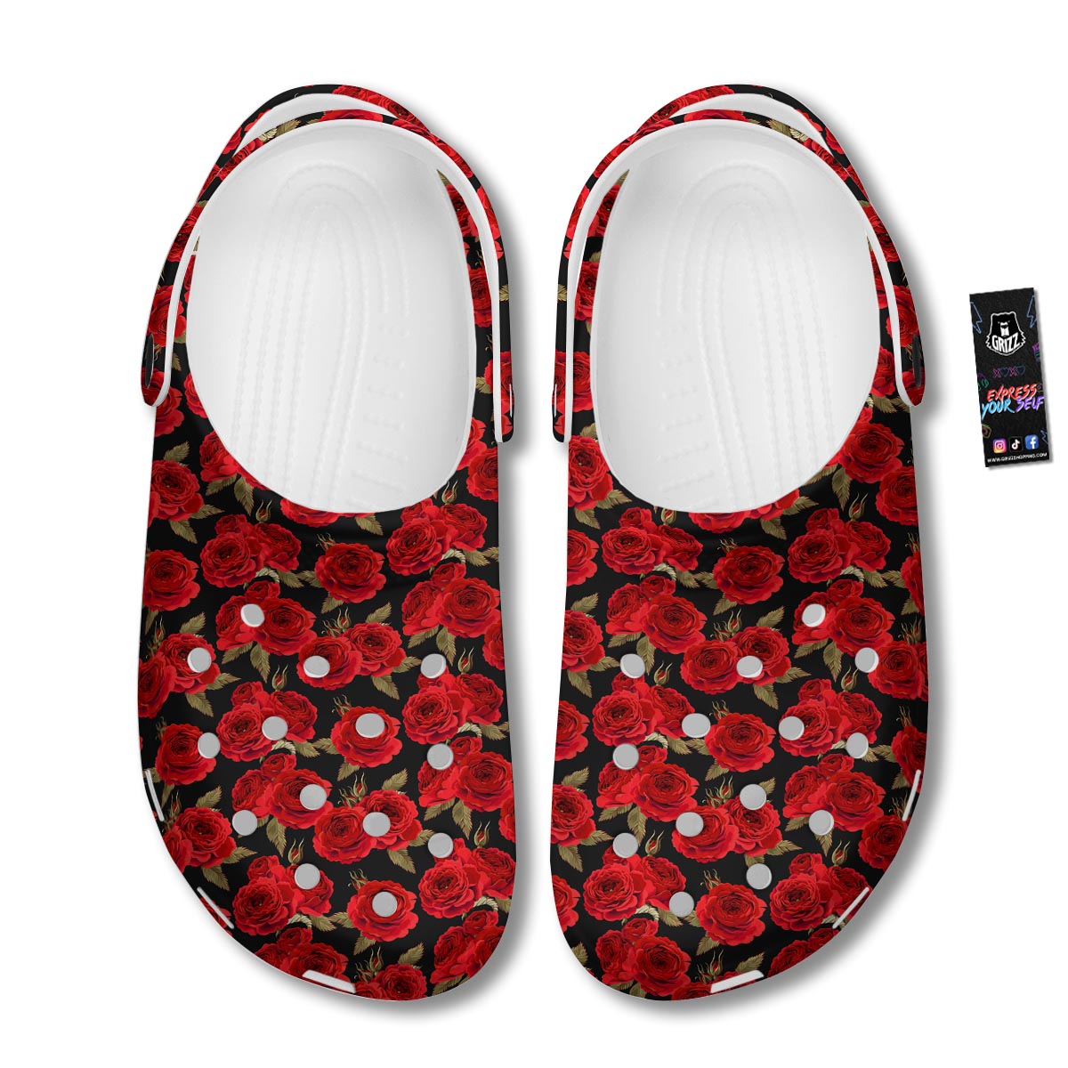 Floral Red Rose Print Pattern Clog-grizzshop