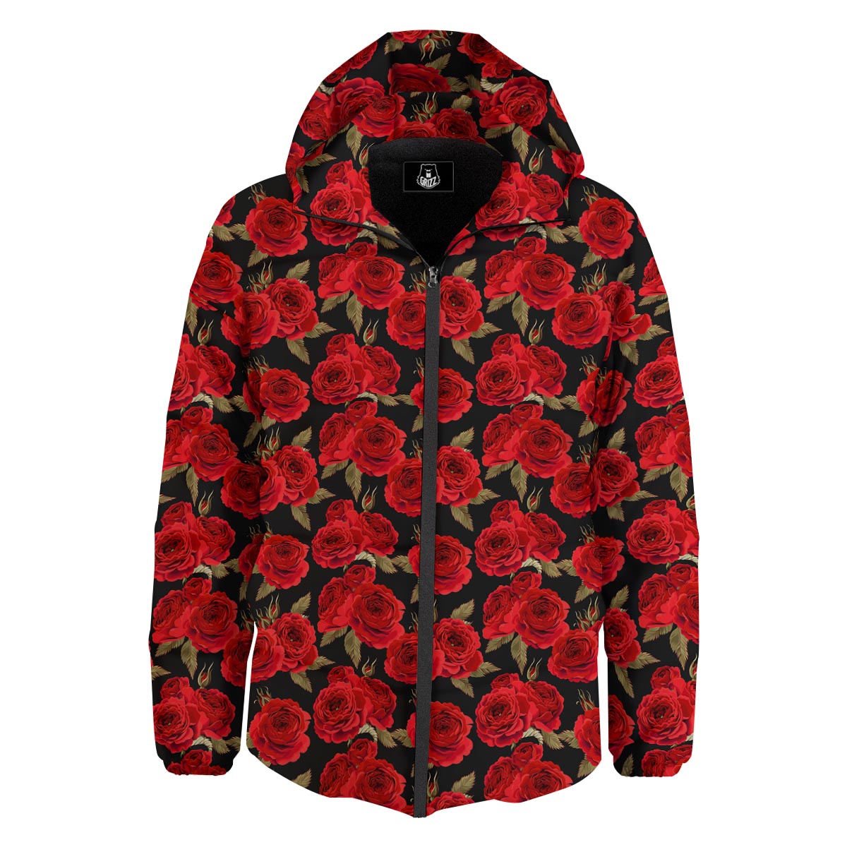 Floral Red Rose Print Pattern Down Jacket-grizzshop