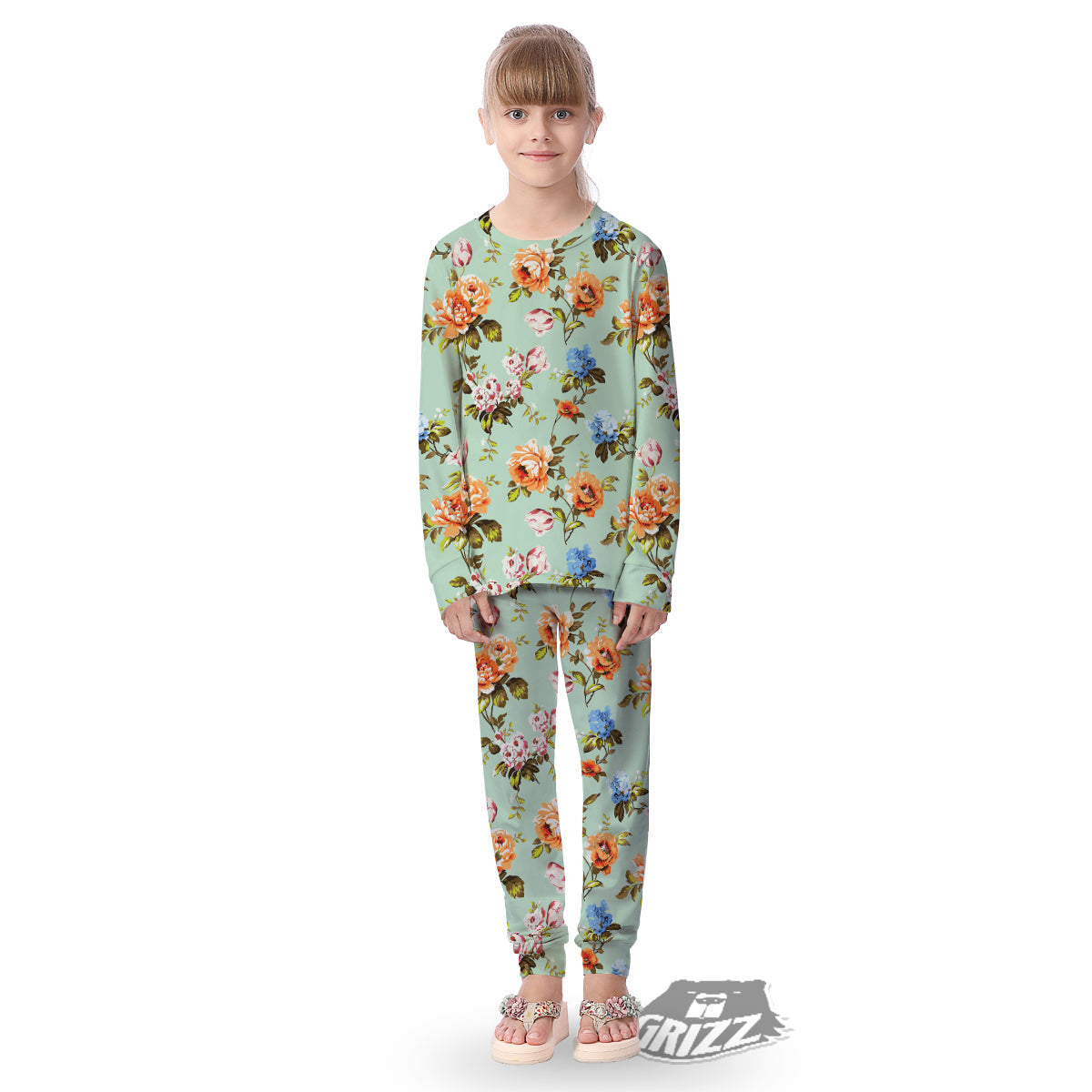 Floral Rose Flower Vintage Print Pattern Kid's Pajamas-grizzshop