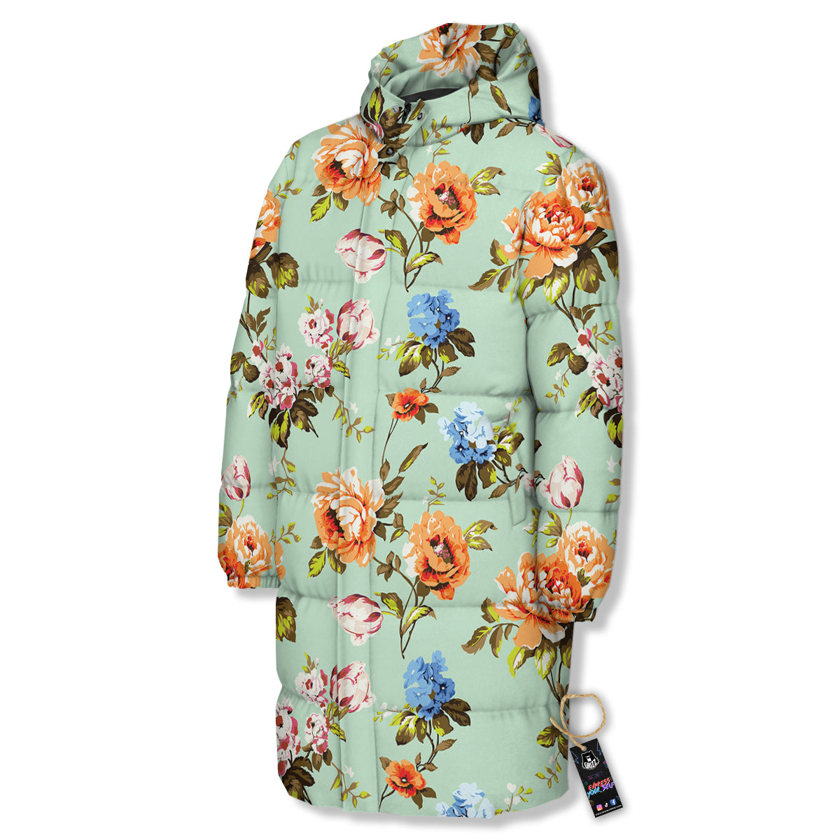 Floral Rose Flower Vintage Print Pattern Long Down Jacket-grizzshop