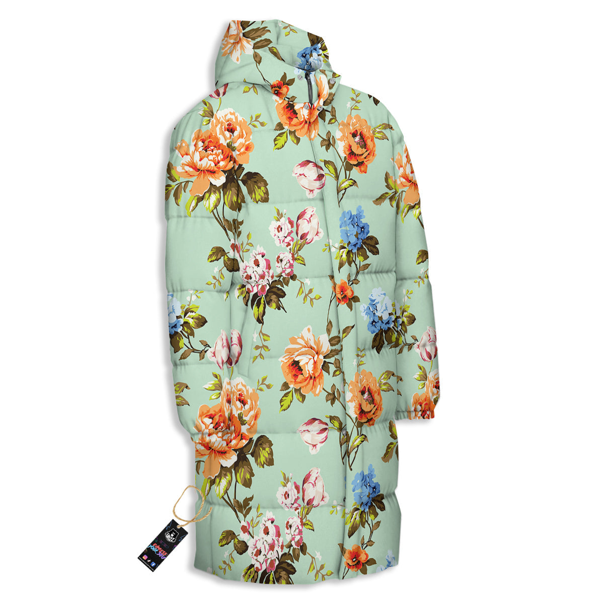 Floral Rose Flower Vintage Print Pattern Long Down Jacket-grizzshop