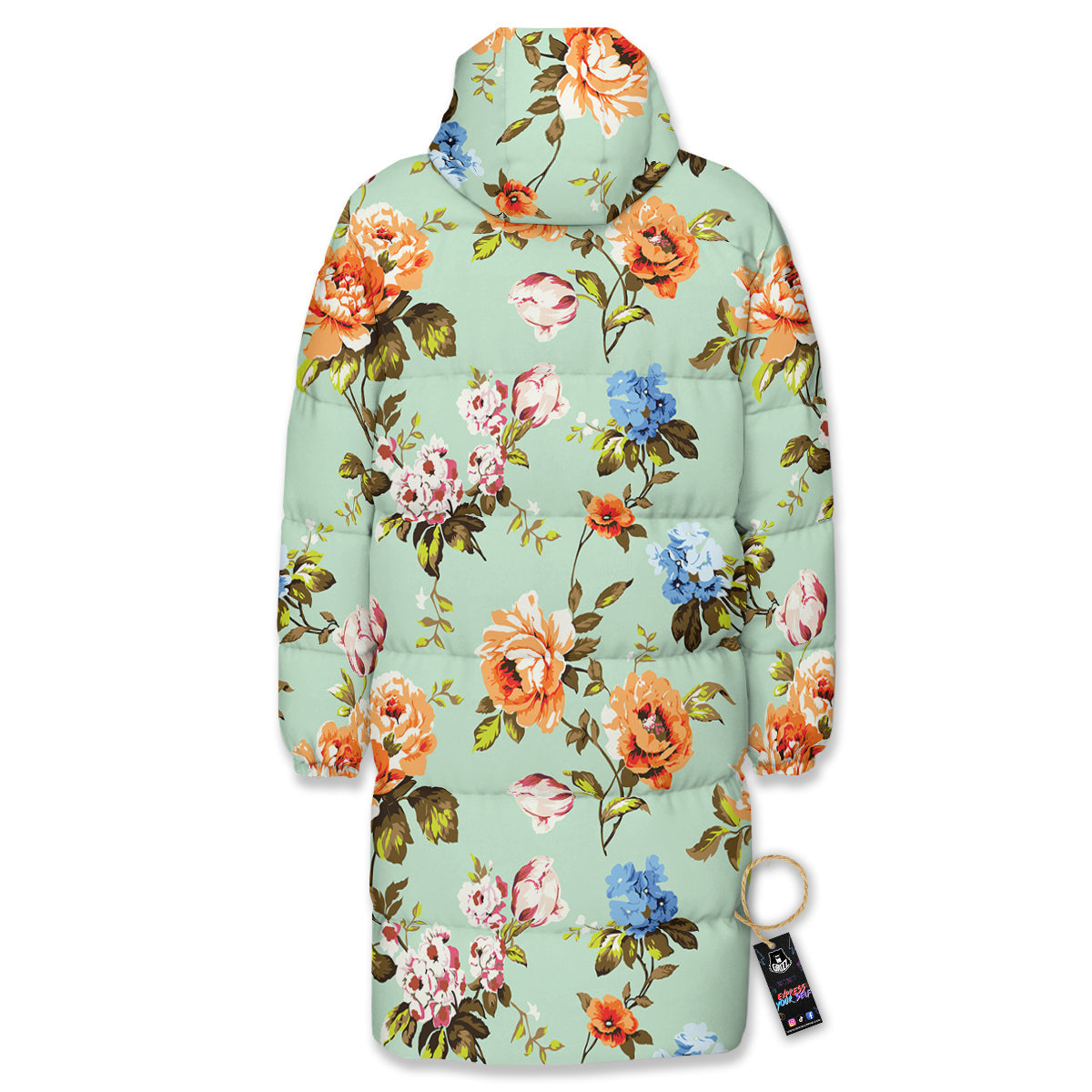 Floral Rose Flower Vintage Print Pattern Long Down Jacket-grizzshop