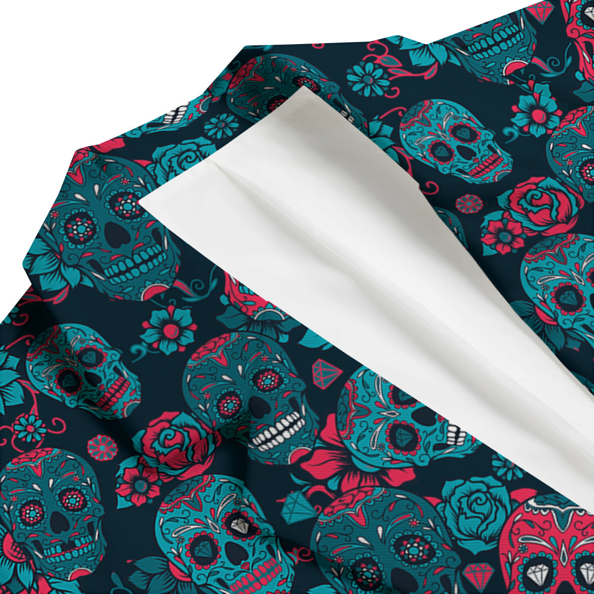 Floral Rose Sugar Skull Skeleton Girly Pattern Print Men's Blazer-grizzshop
