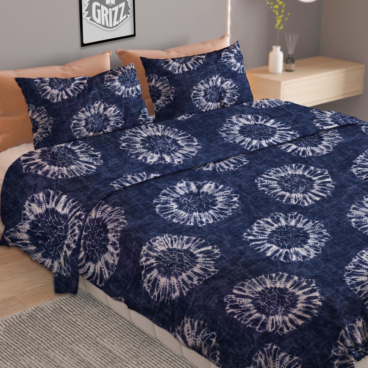 Floral Lotus Vintage Print Pattern Duvet Cover Bedding Set