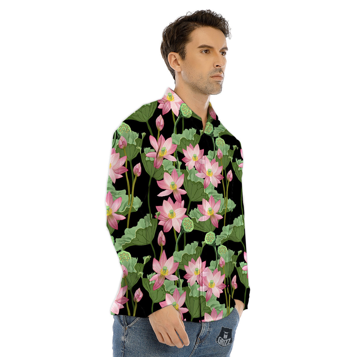 Floral Shibori Print Pattern Men's Dress Shirts-grizzshop