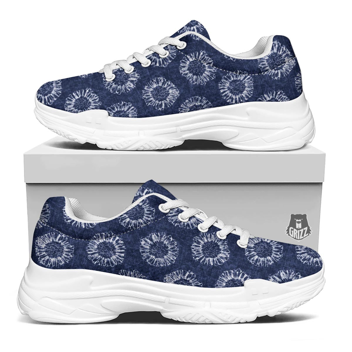 Floral Shibori Print Pattern White Chunky Shoes-grizzshop