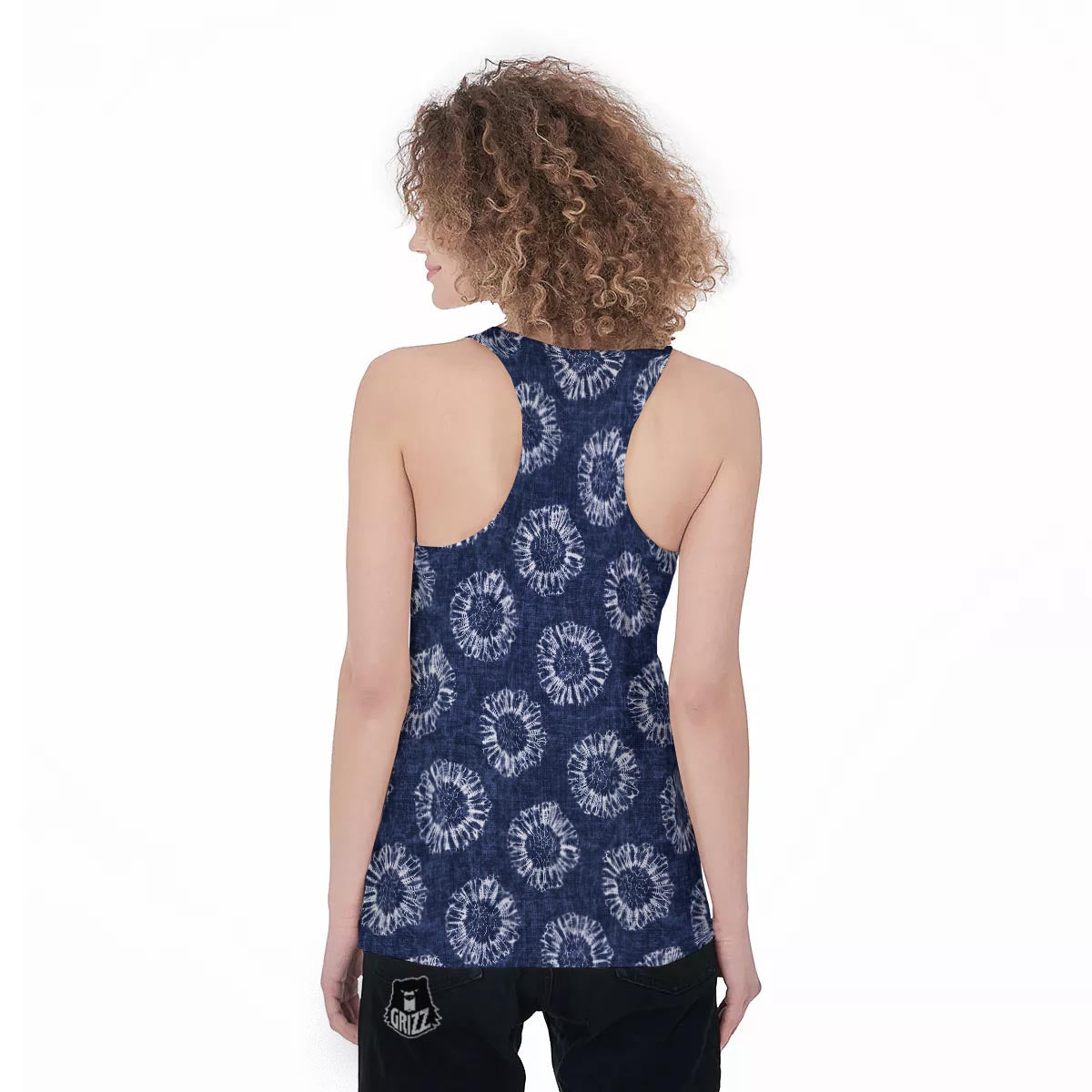 Floral Shibori Print Pattern Women's Racerback Tank Top-grizzshop