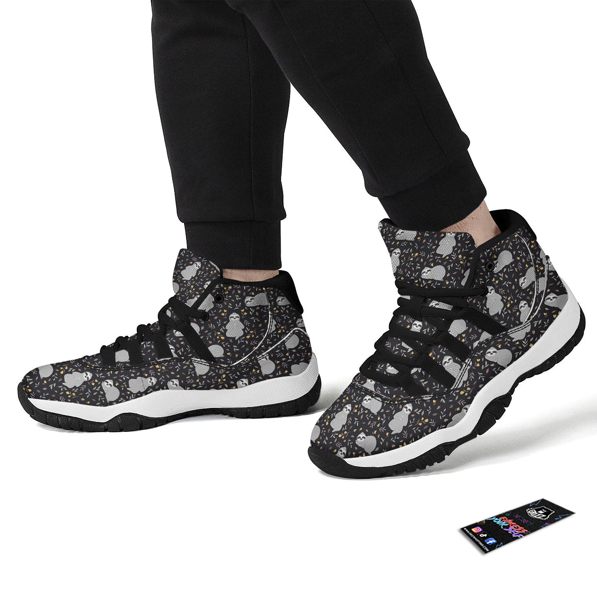 Floral Sloth Print Pattern Black Bball Shoes-grizzshop