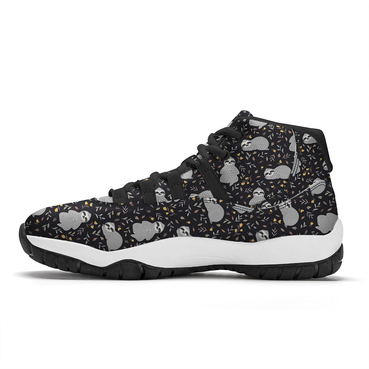 Floral Sloth Print Pattern Black Bball Shoes-grizzshop