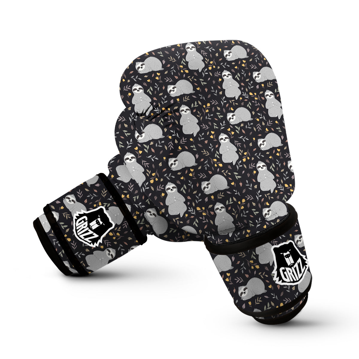 Floral Sloth Print Pattern Boxing Gloves-grizzshop
