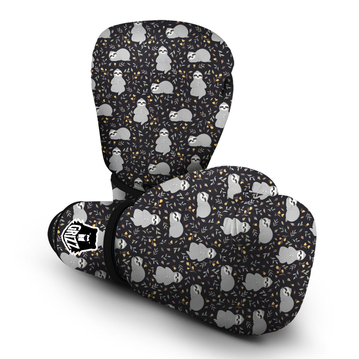 Floral Sloth Print Pattern Boxing Gloves-grizzshop