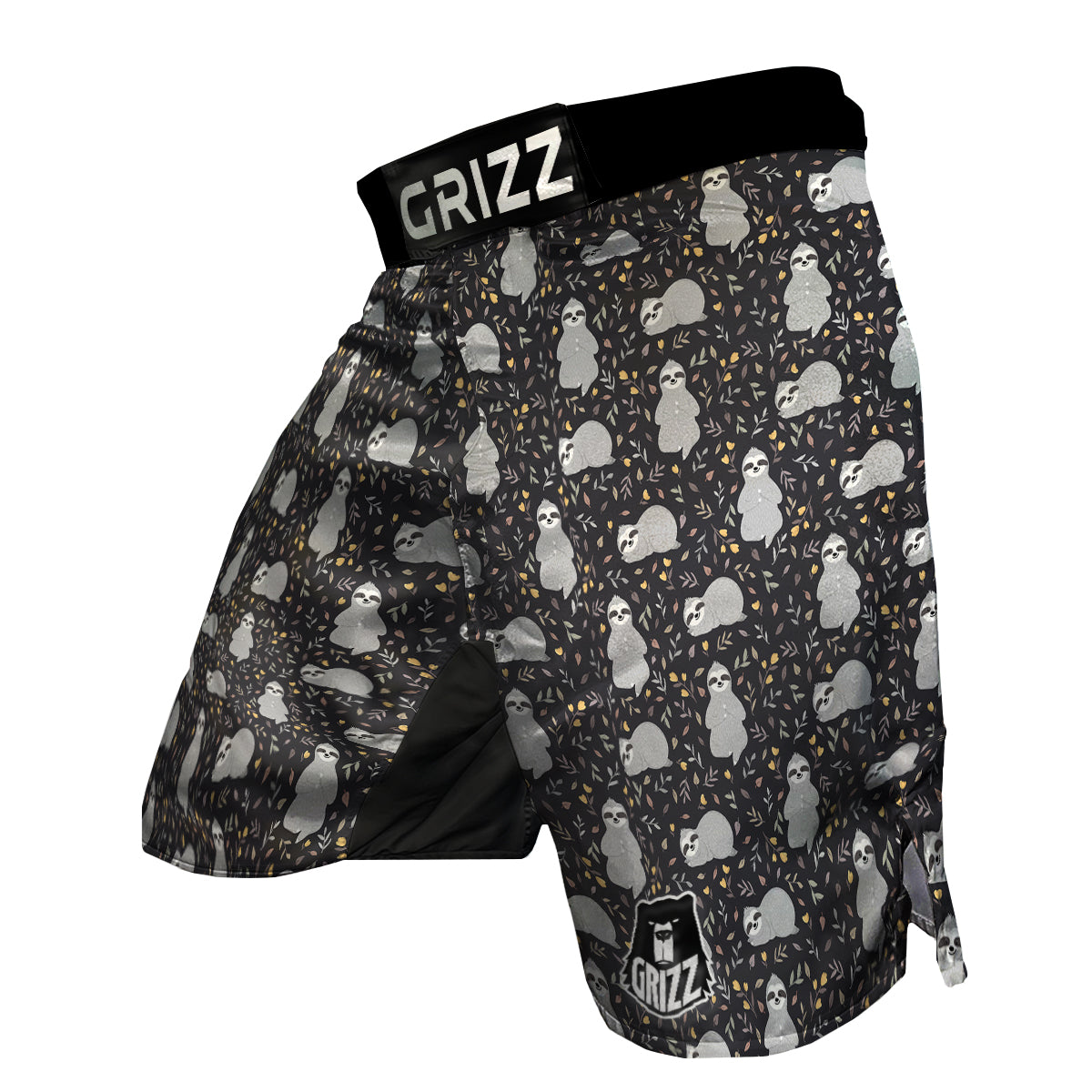 Floral Sloth Print Pattern MMA Shorts-grizzshop