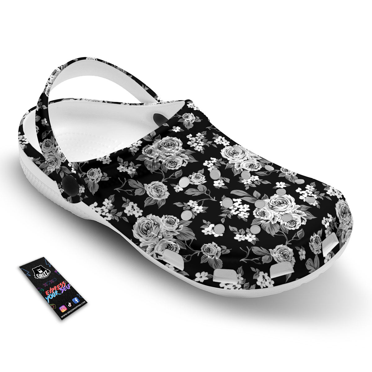 Floral Spring Monochrome Print Pattern Clog-grizzshop