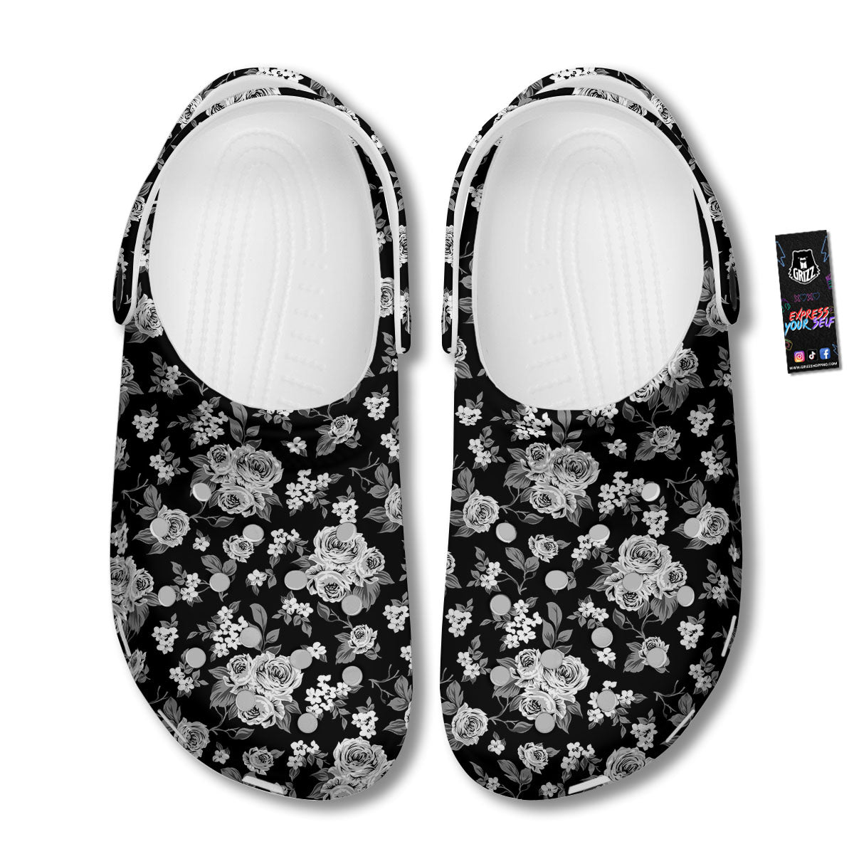 Floral Spring Monochrome Print Pattern Clog-grizzshop