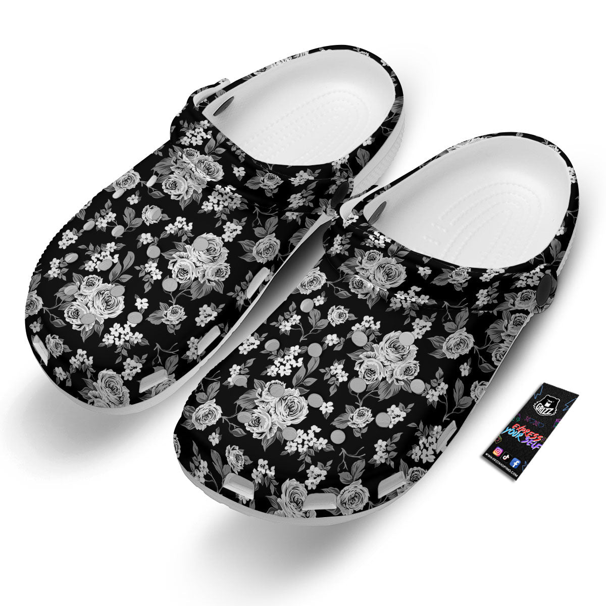 Floral Spring Monochrome Print Pattern Clog-grizzshop