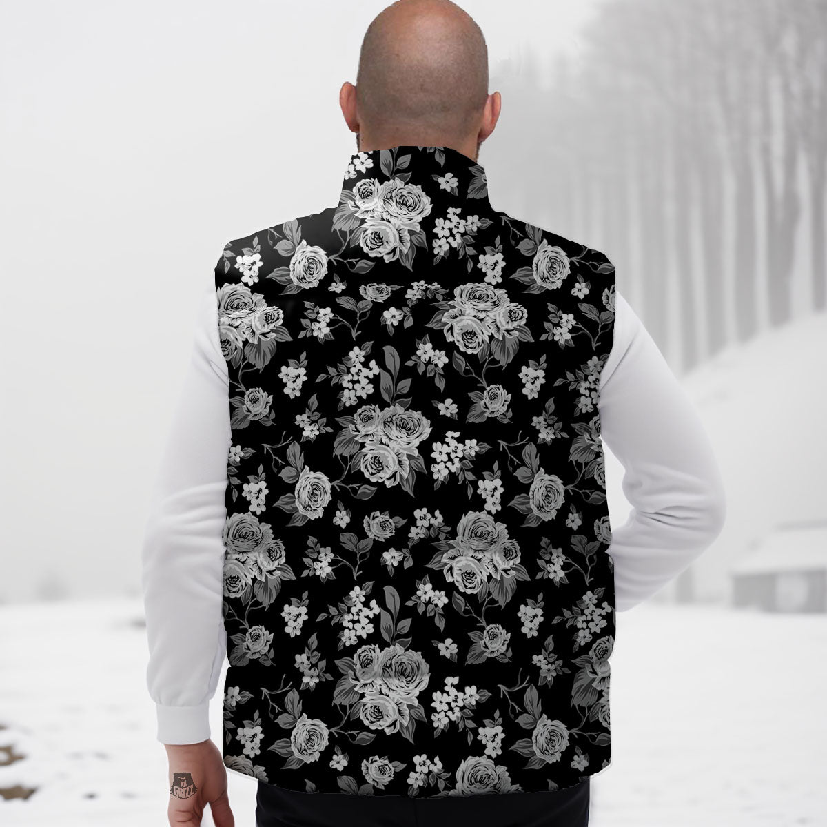 Floral Spring Monochrome Print Pattern Down Vest-grizzshop