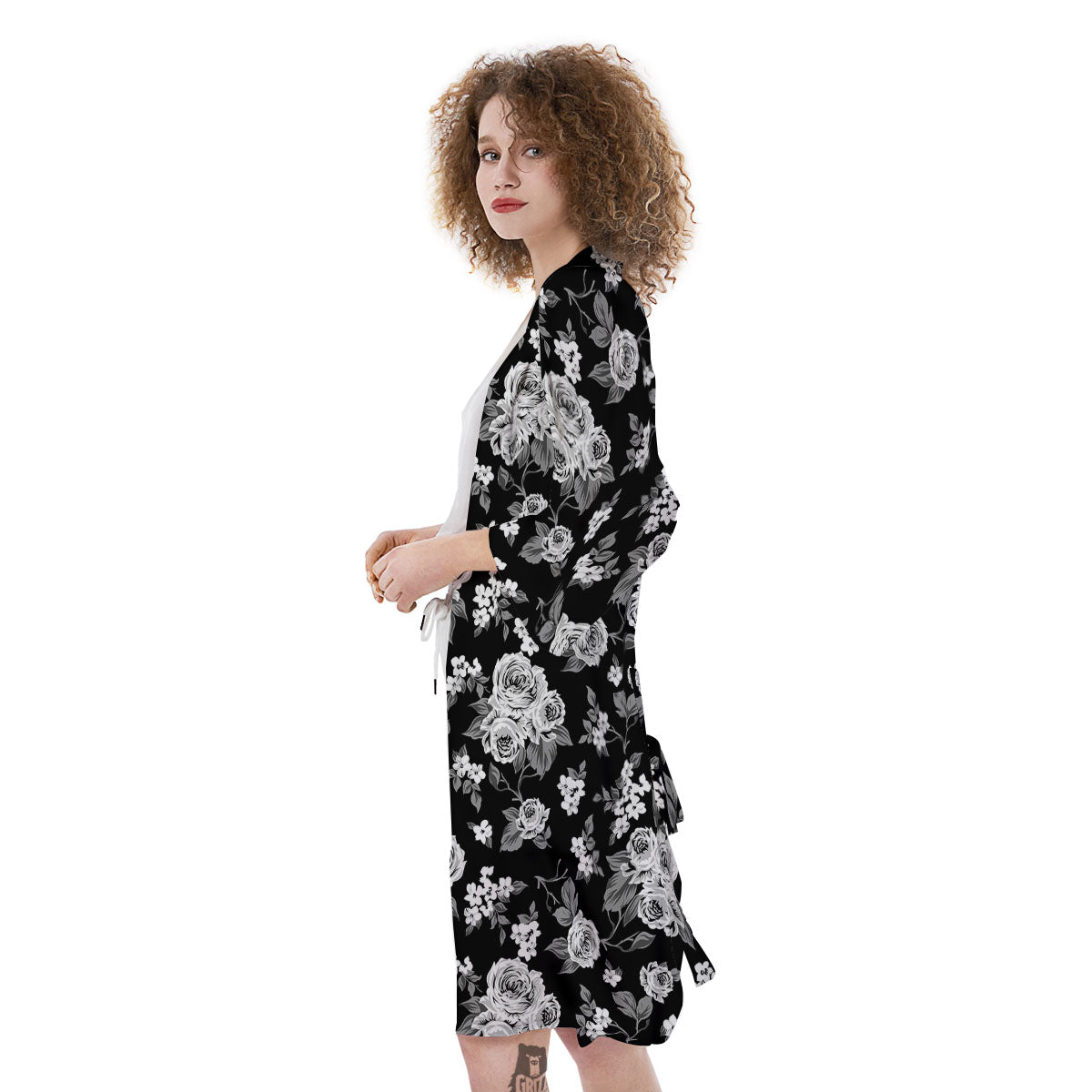 Floral Spring Monochrome Print Pattern Kimono-grizzshop