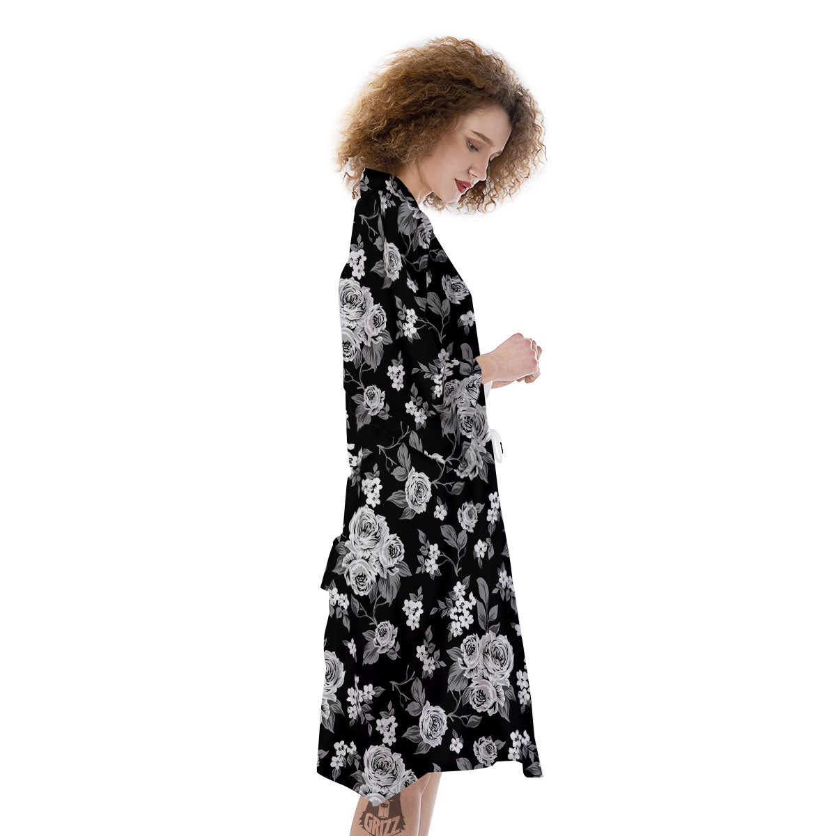 Floral Spring Monochrome Print Pattern Kimono-grizzshop