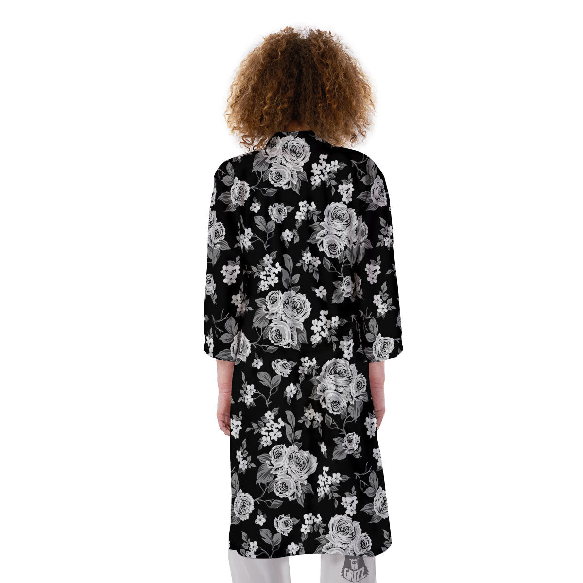 Floral Spring Monochrome Print Pattern Kimono-grizzshop