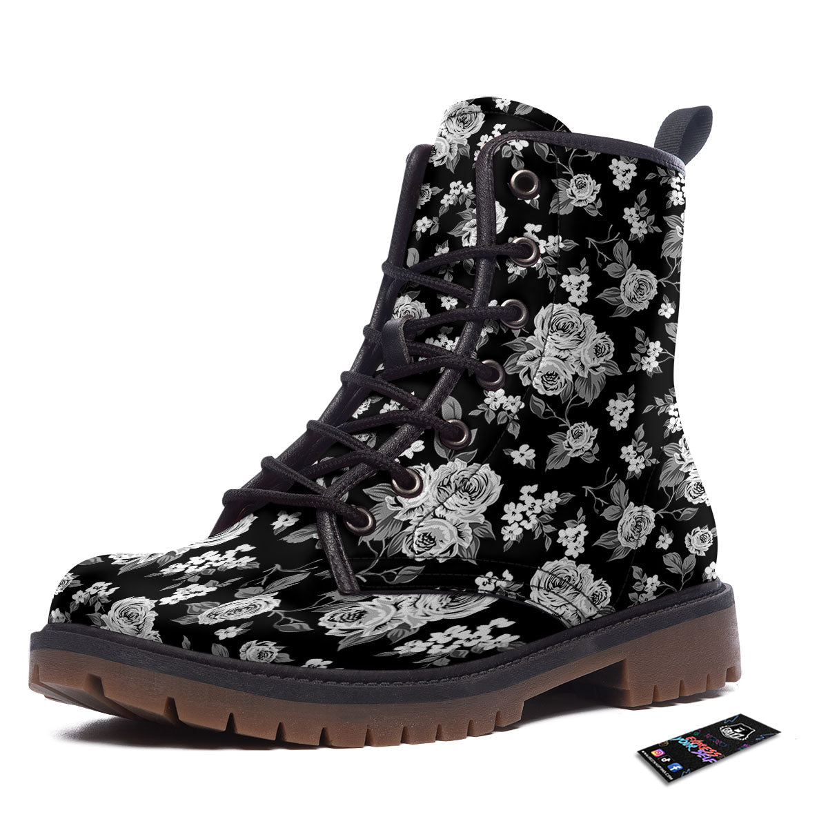 Floral Spring Monochrome Print Pattern Work Boots-grizzshop