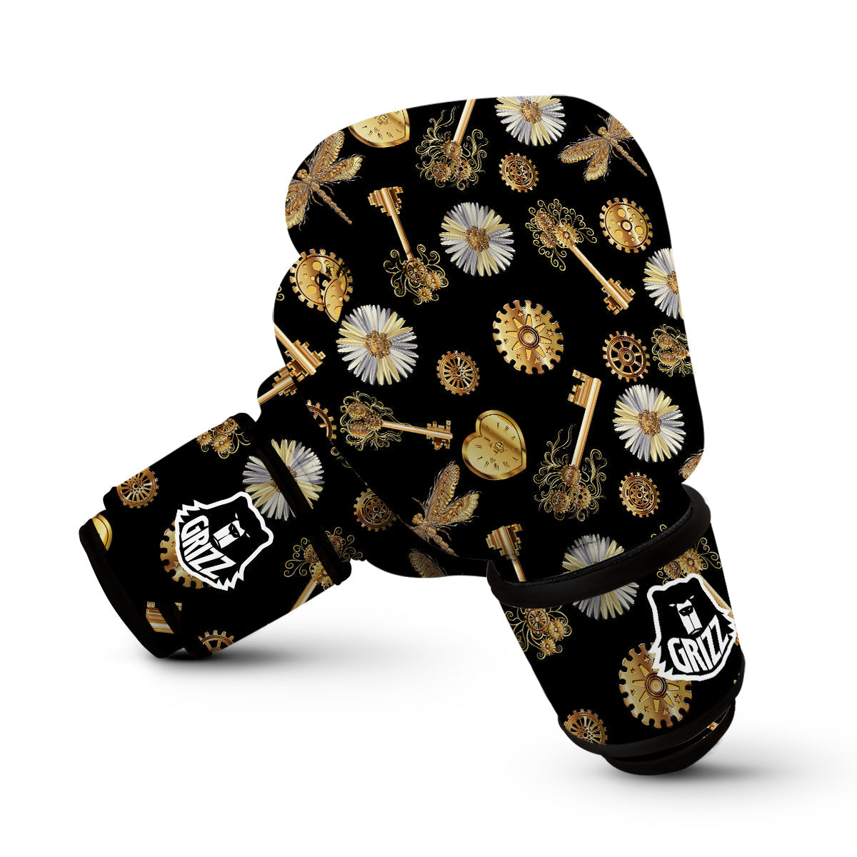 Floral Steampunk Pattern Print Boxing Gloves-grizzshop