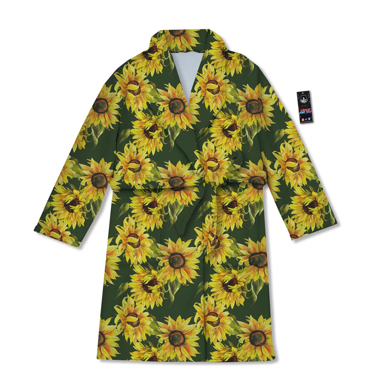 Floral Sunflower Print Pattern Bathrobe-grizzshop