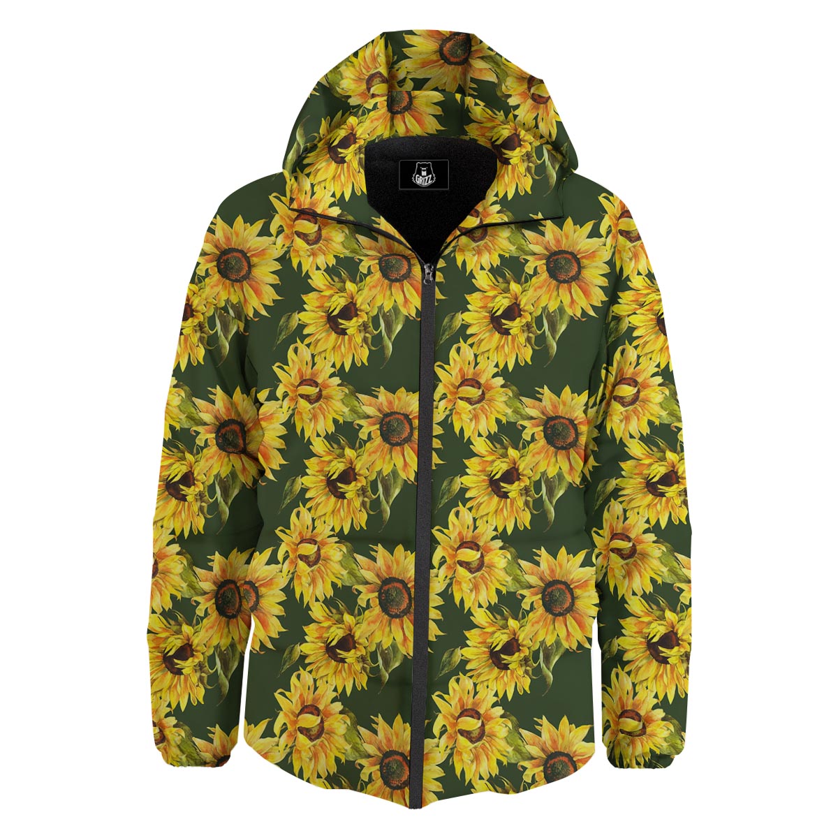 Floral Sunflower Print Pattern Down Jacket-grizzshop