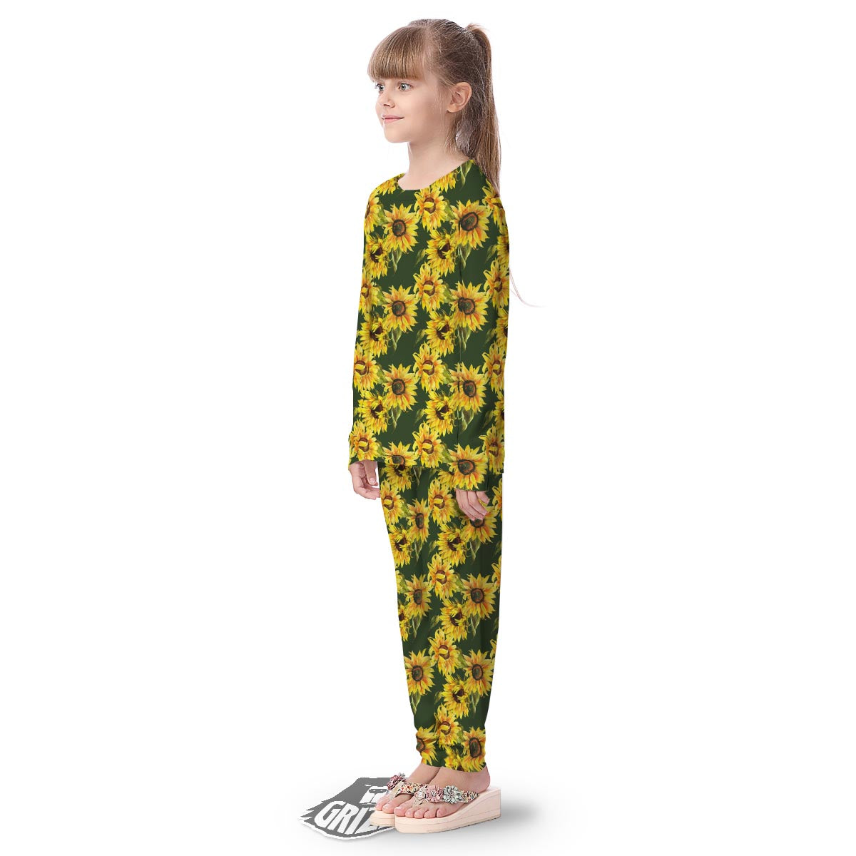Floral Sunflower Print Pattern Kid's Pajamas-grizzshop
