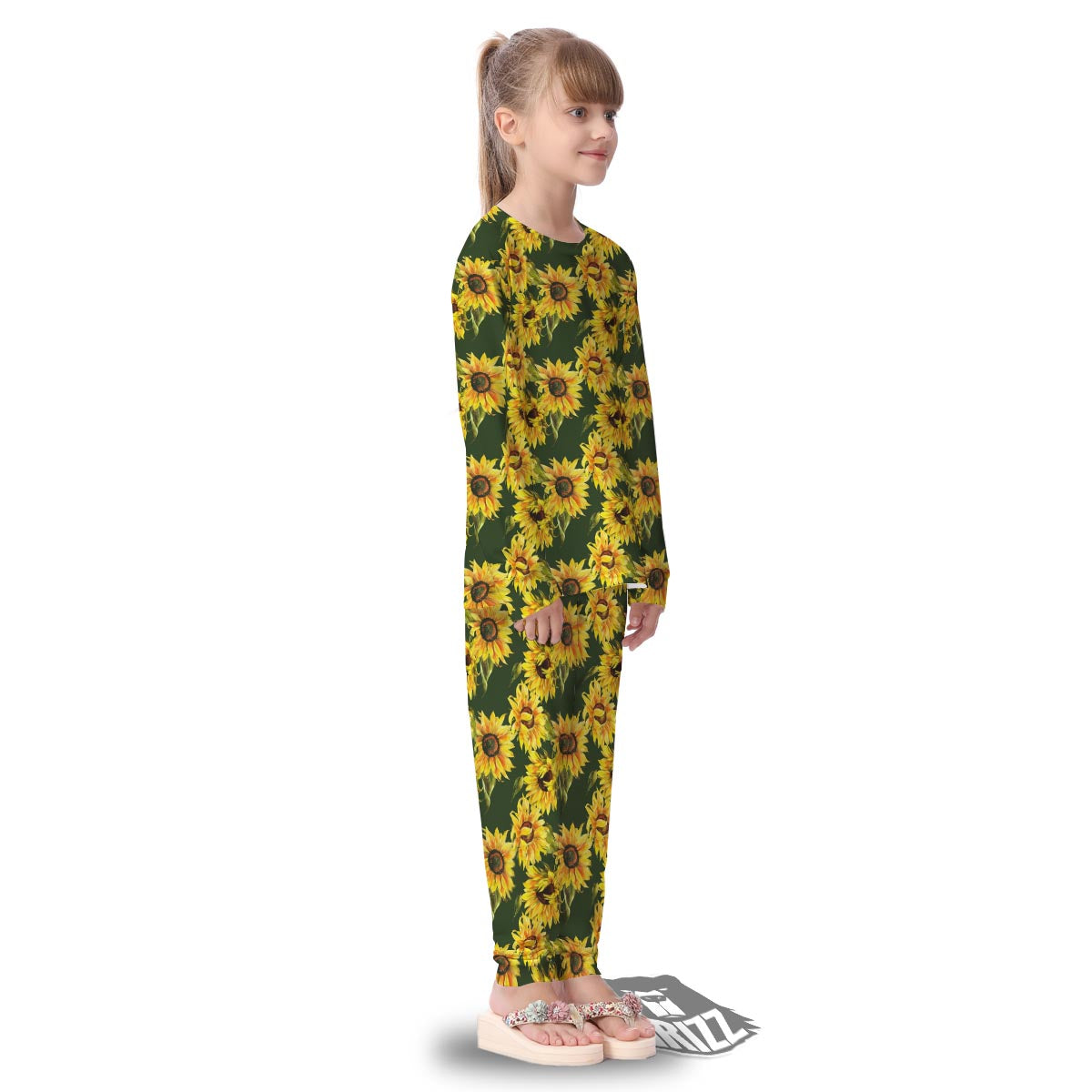 Floral Sunflower Print Pattern Kid's Pajamas-grizzshop