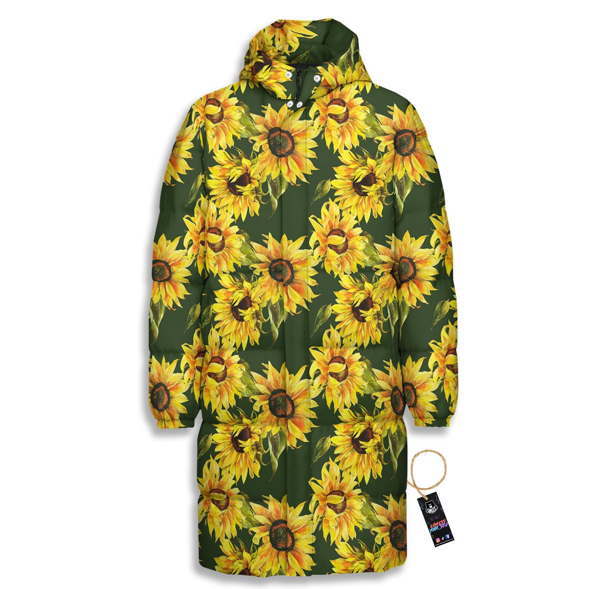 Floral Sunflower Print Pattern Long Down Jacket-grizzshop