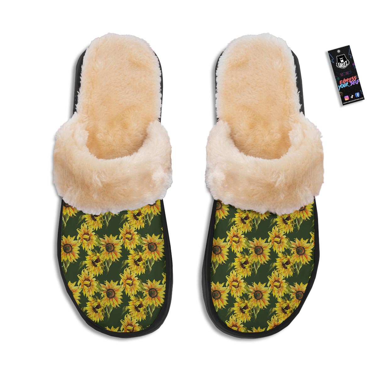 Floral Sunflower Print Pattern Slippers-grizzshop