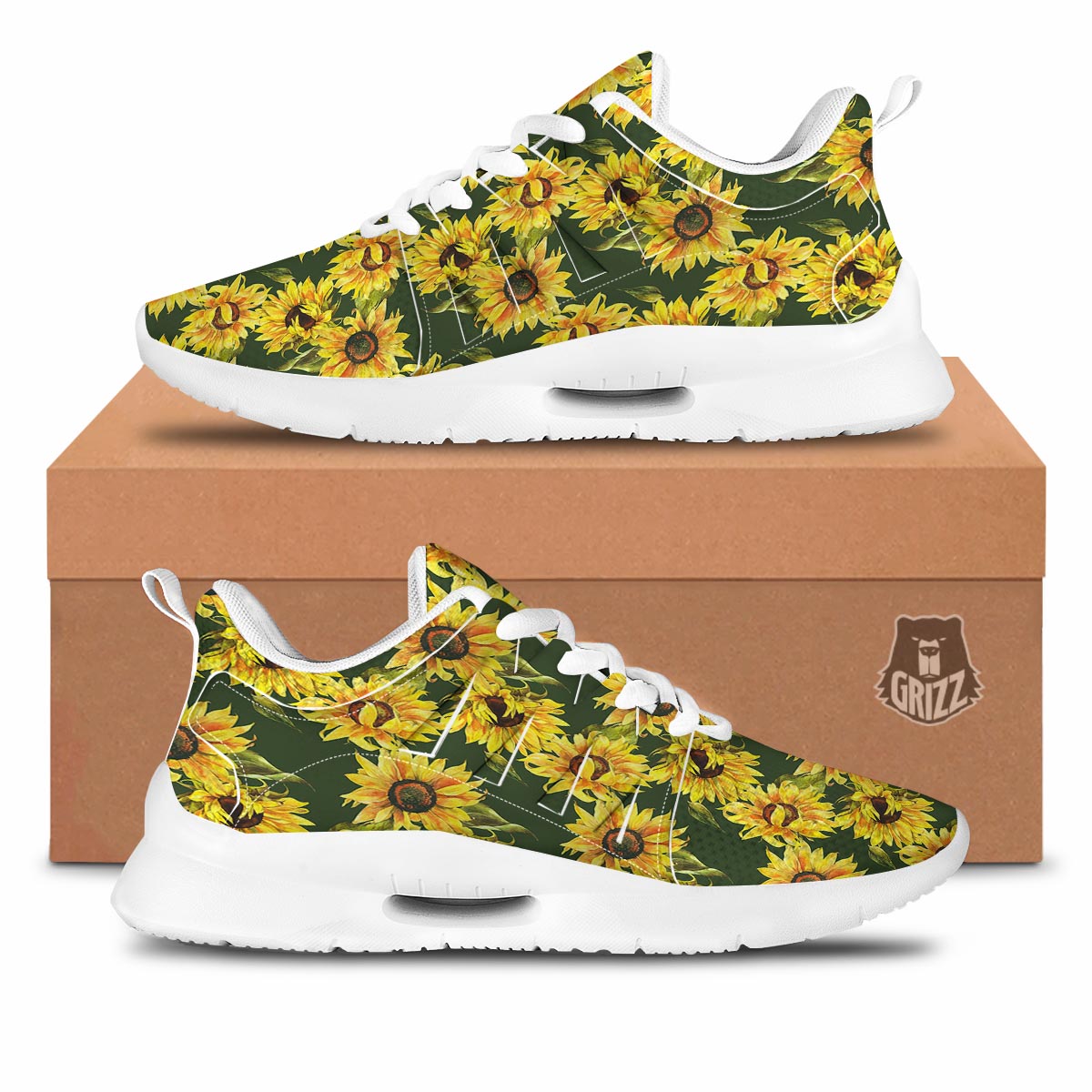 Floral Sunflower Print Pattern Tennis Shoes-grizzshop