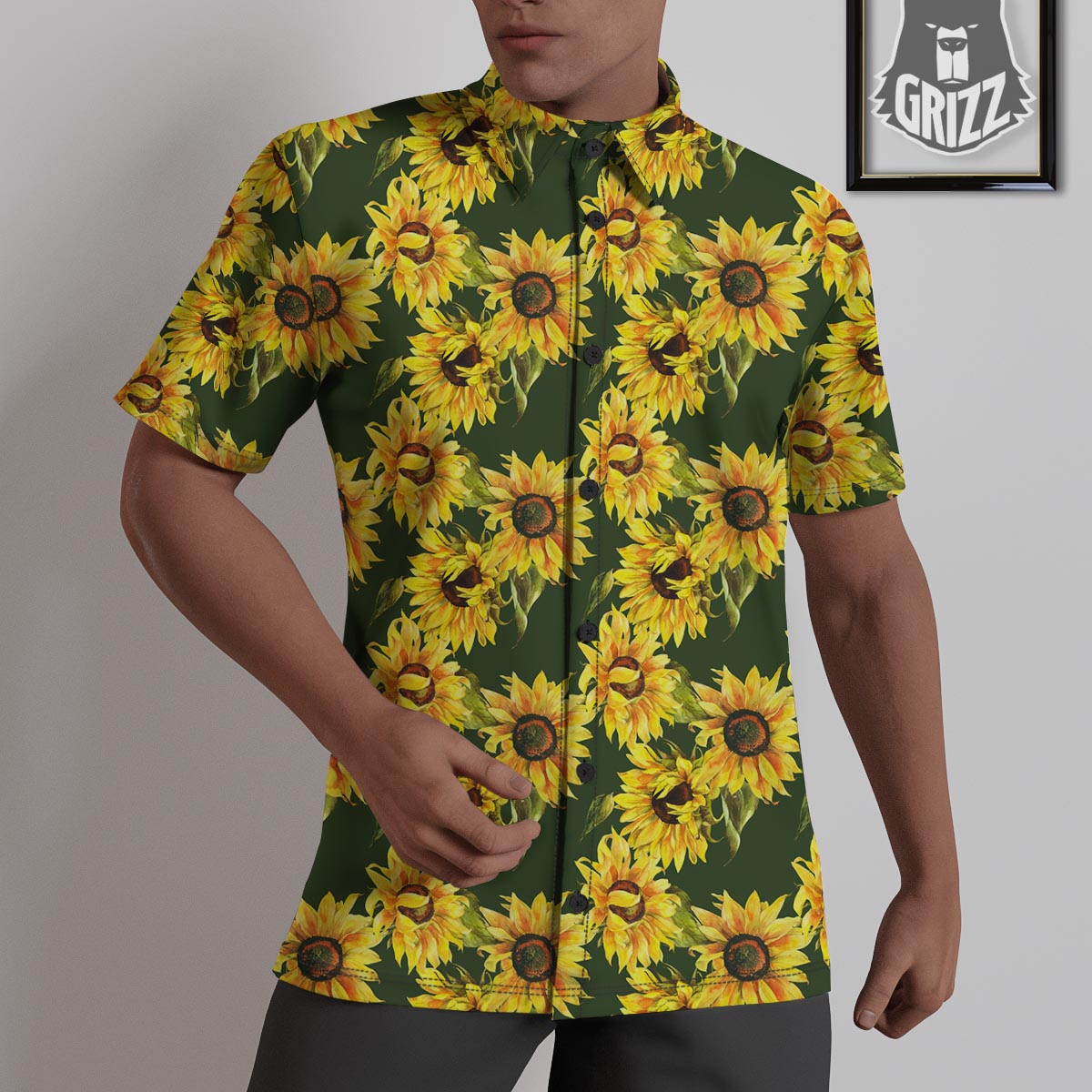 Floral Sunflower Print Pattern Untucked Shirts-grizzshop