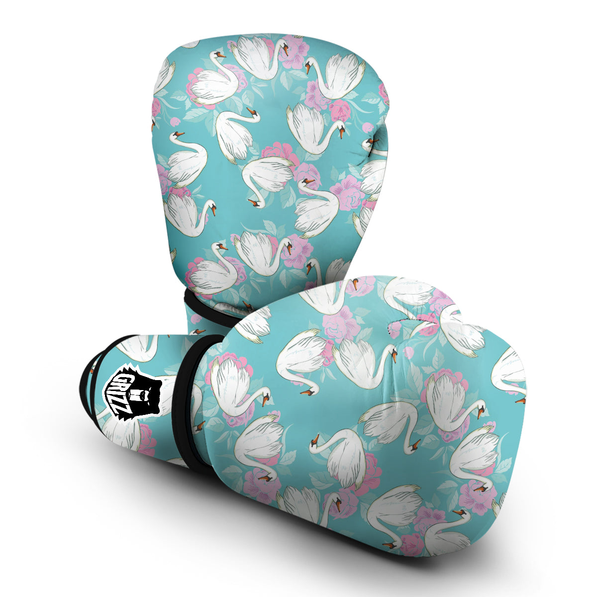 Floral Swan Pattern Print Boxing Gloves-grizzshop