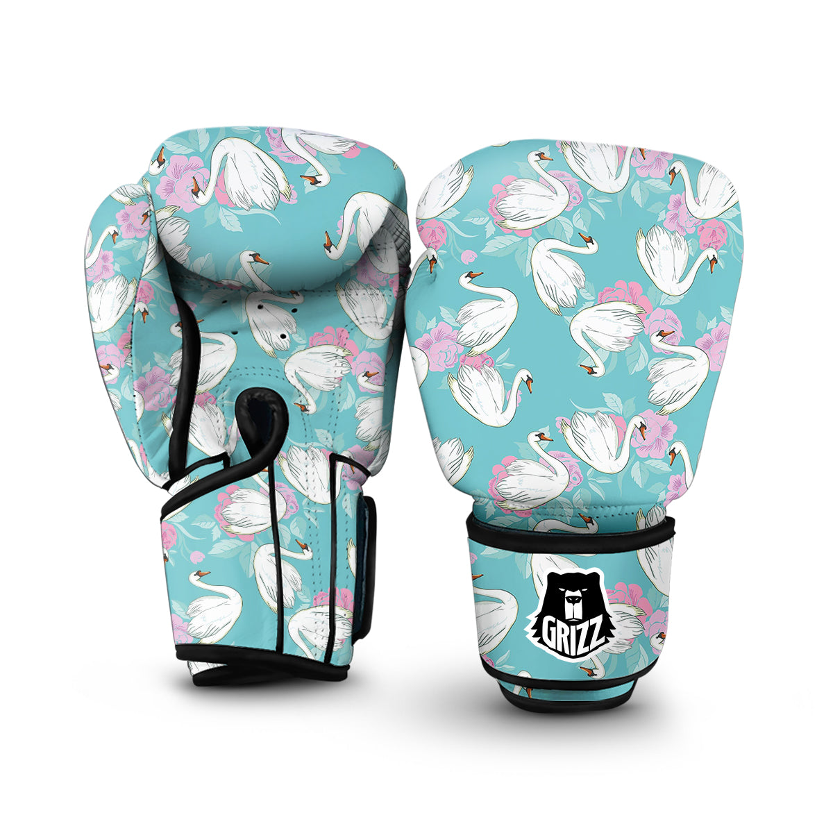 Floral Swan Pattern Print Boxing Gloves-grizzshop