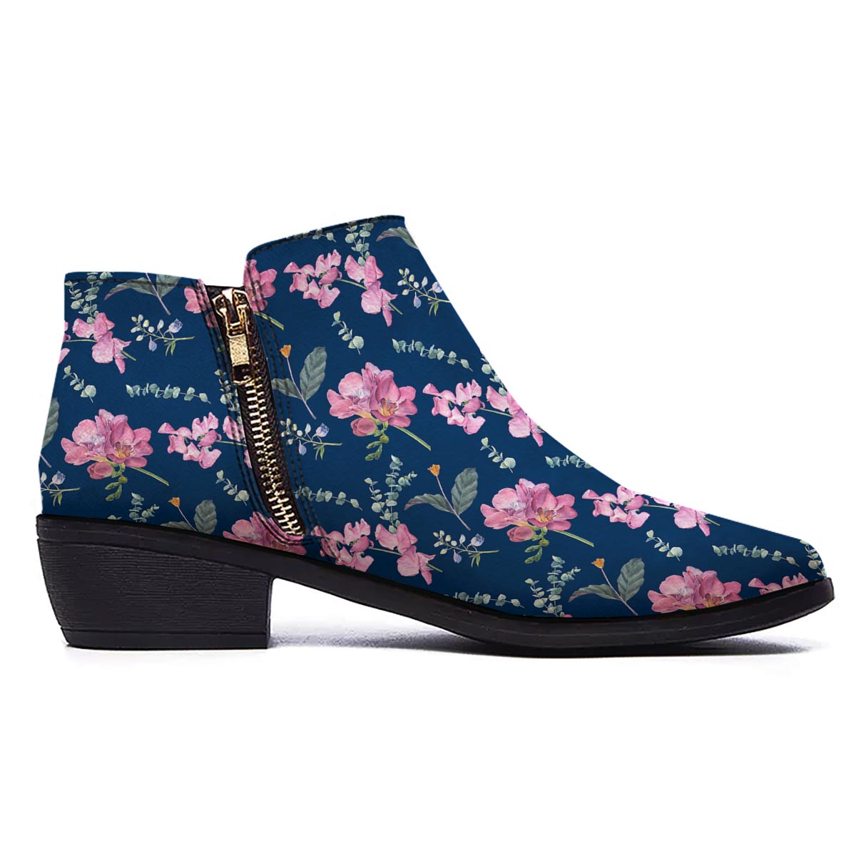 Floral Sweet Pea Print Pattern Ankle Boots-grizzshop