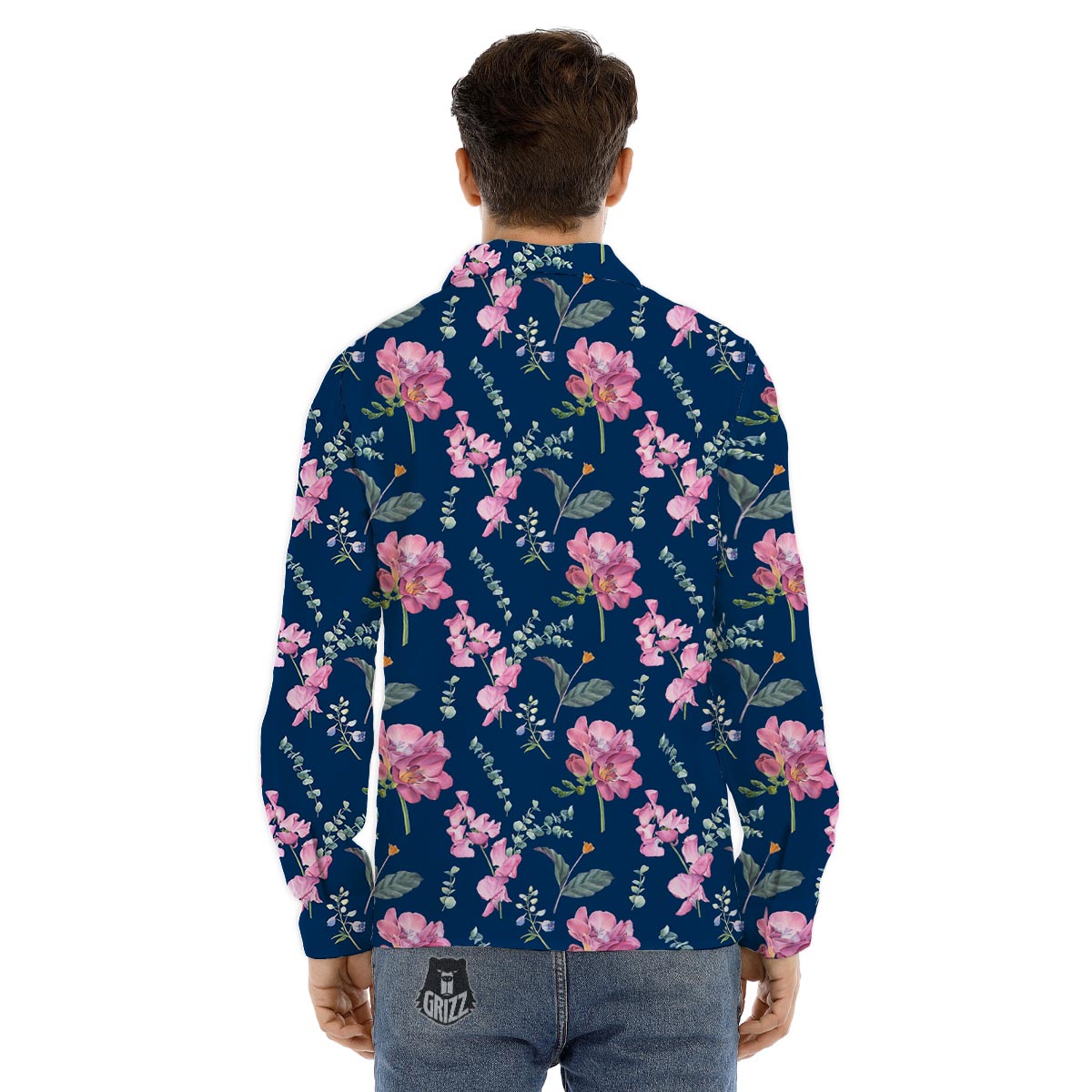 Floral Sweet Pea Print Pattern Men's Dress Shirts-grizzshop