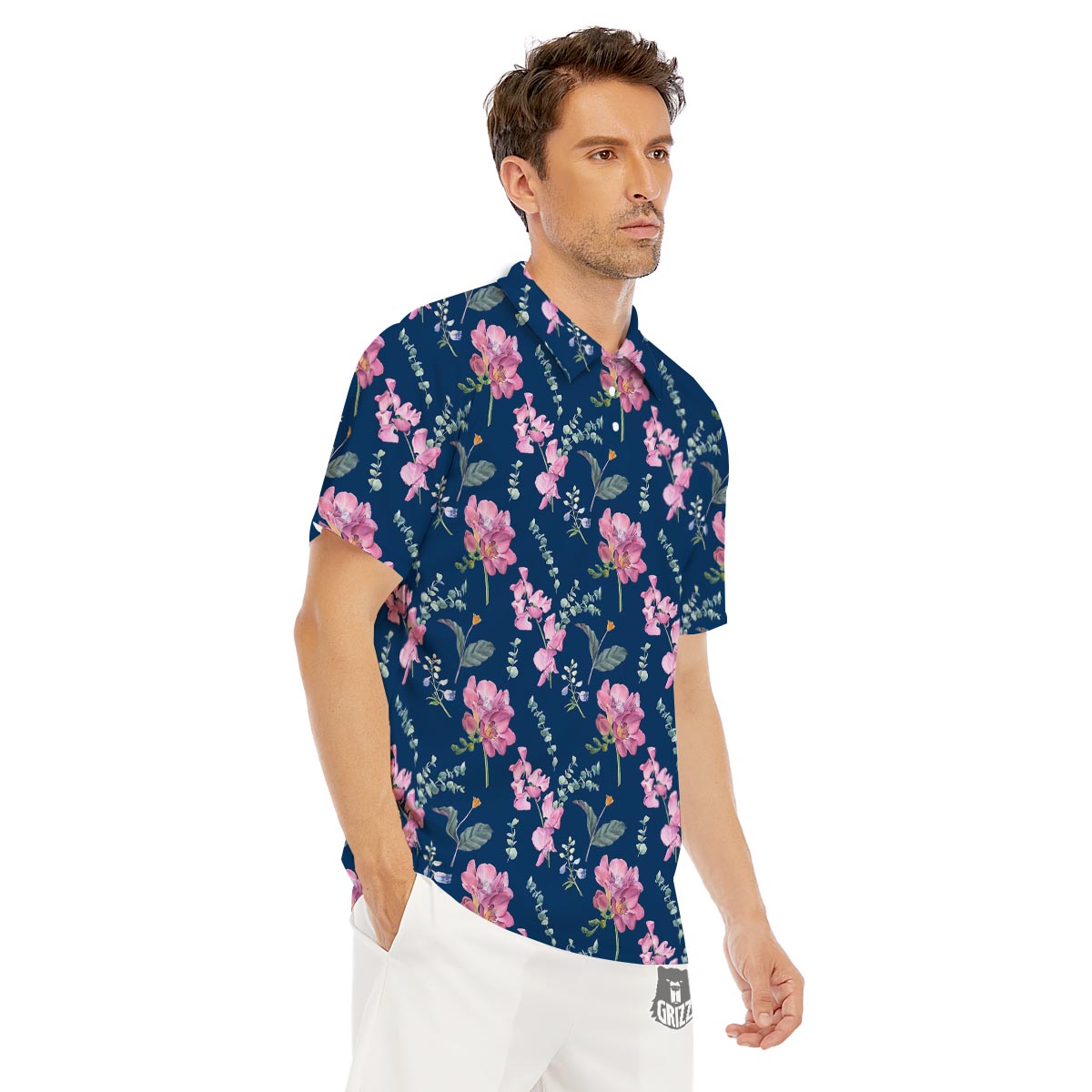 Floral Sweet Pea Print Pattern Men's Golf Shirts-grizzshop