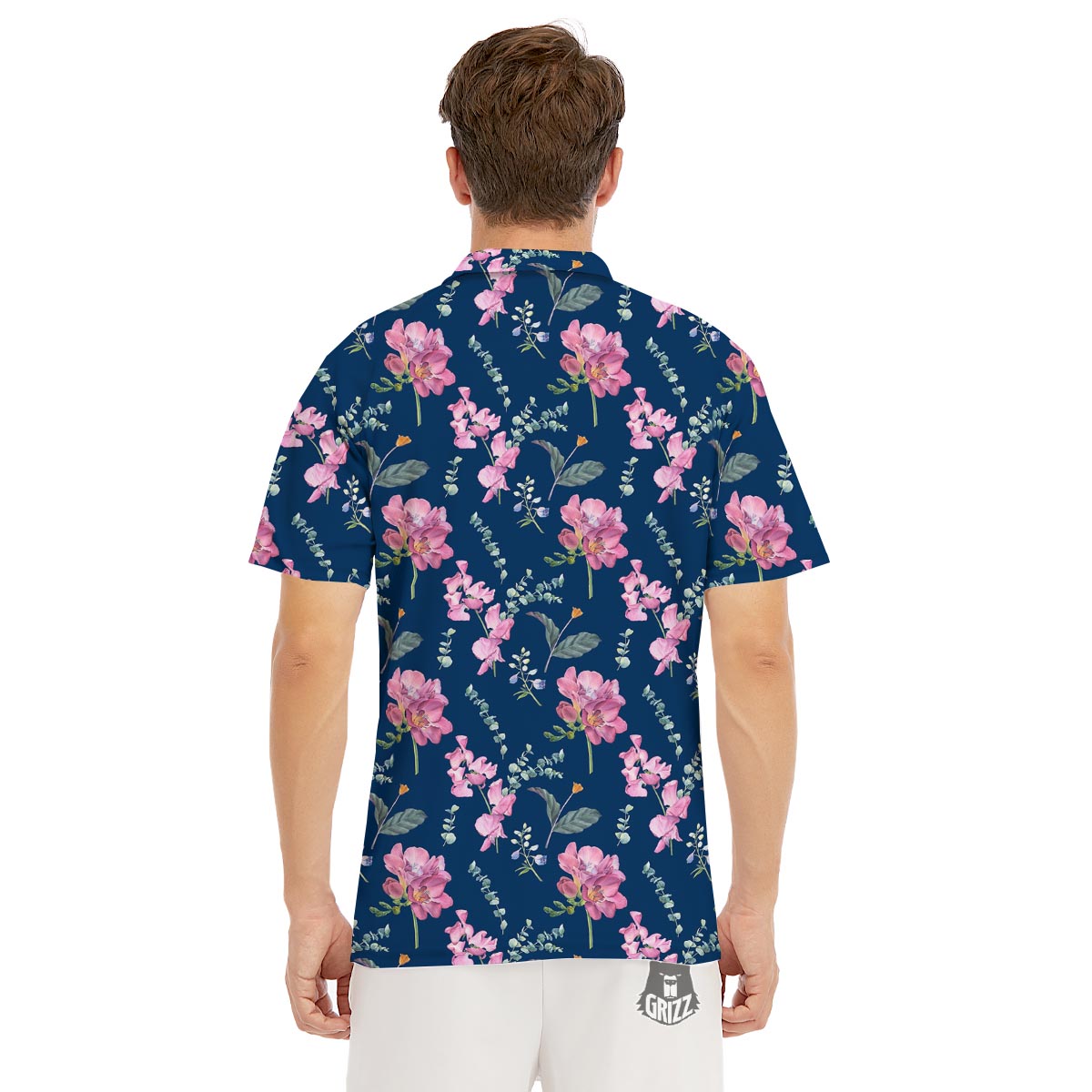 Floral Sweet Pea Print Pattern Men's Golf Shirts-grizzshop