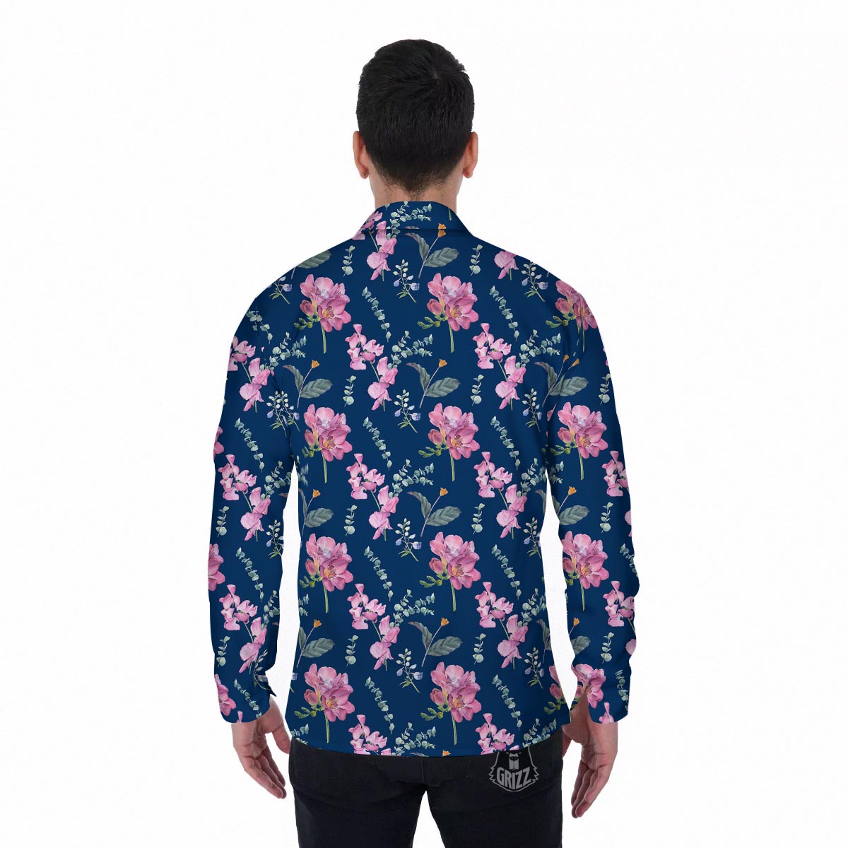 Floral Sweet Pea Print Pattern Men's Long Sleeve Shirts-grizzshop
