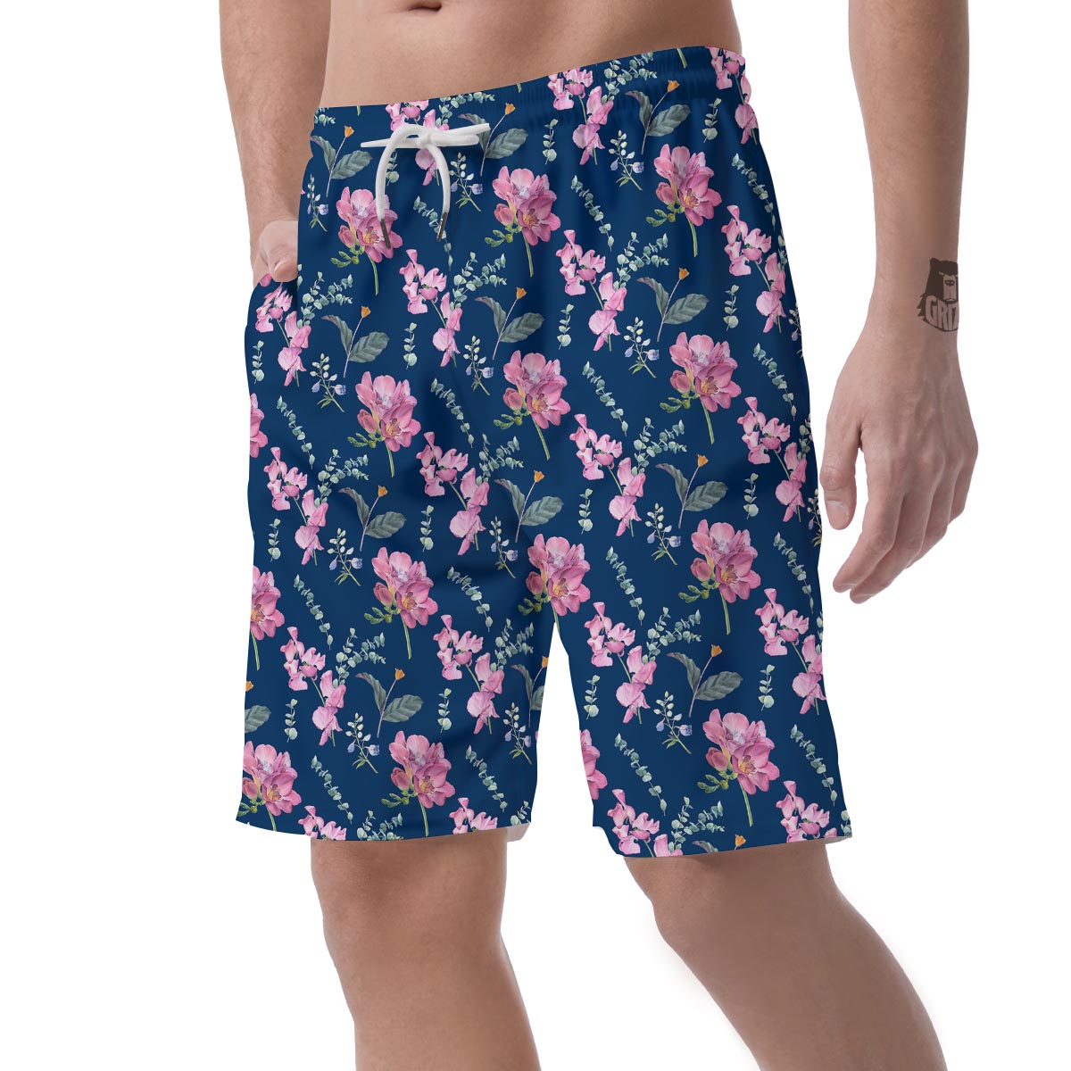 Floral Sweet Pea Print Pattern Men's Shorts-grizzshop