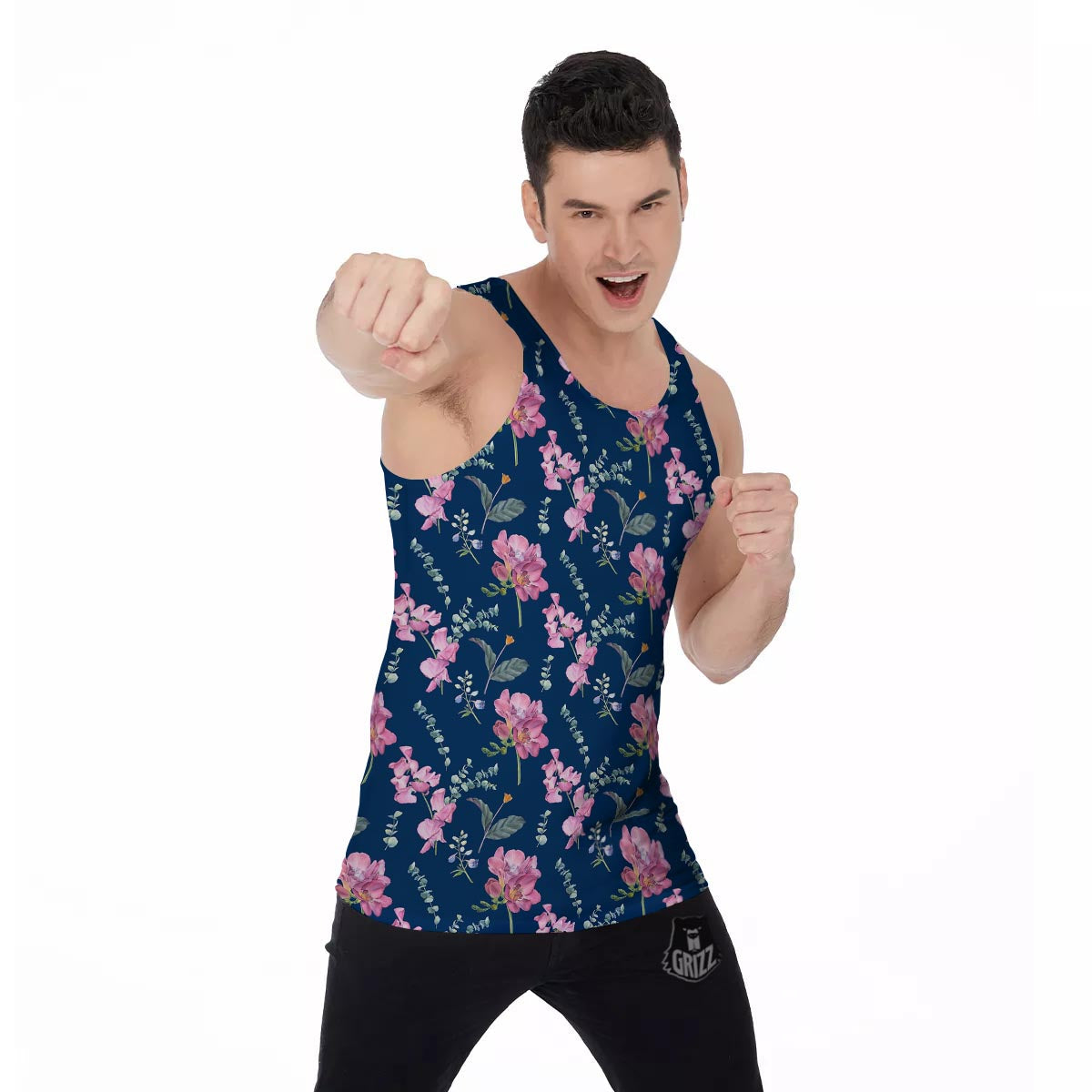 Floral Sweet Pea Print Pattern Men's Tank Top-grizzshop