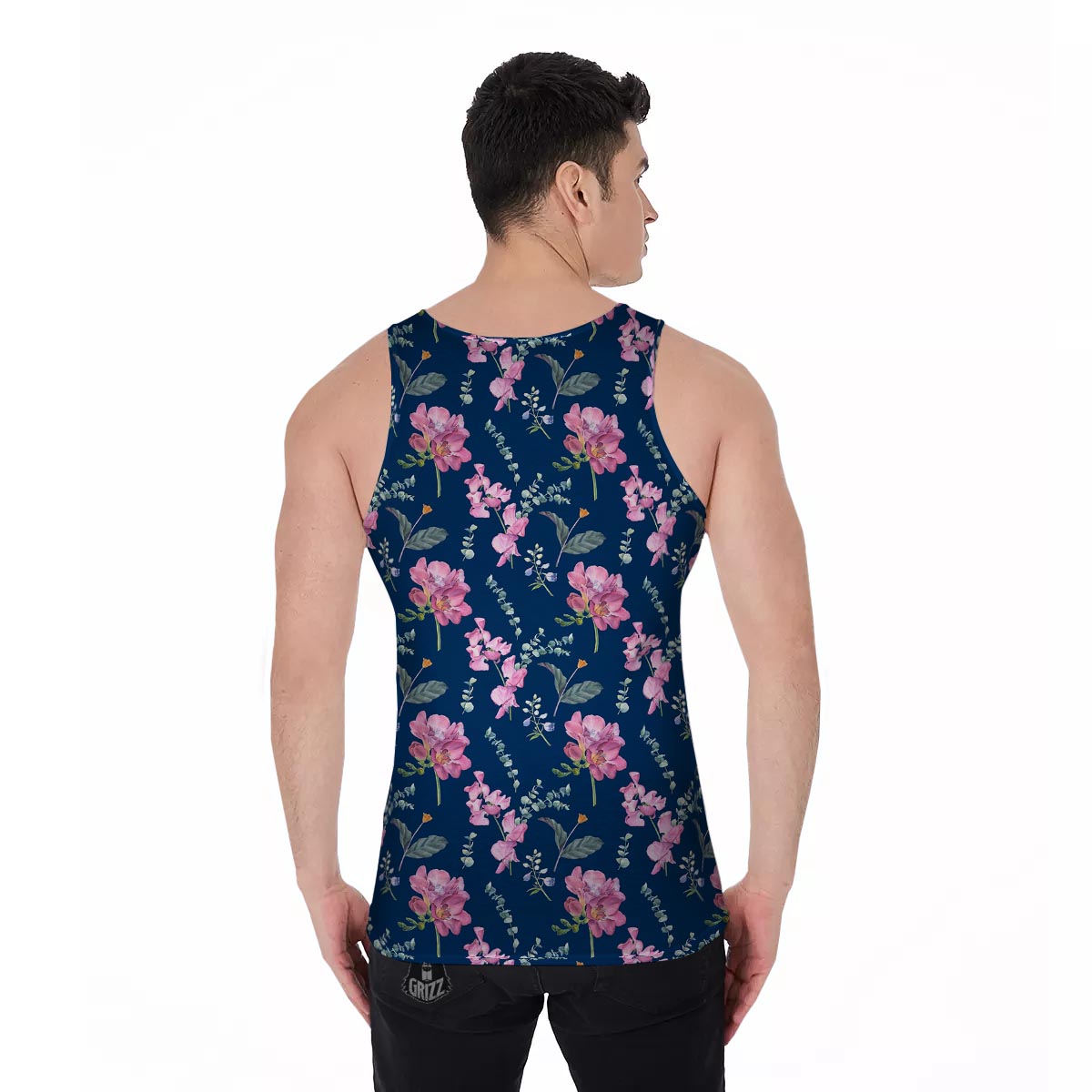 Floral Sweet Pea Print Pattern Men's Tank Top-grizzshop