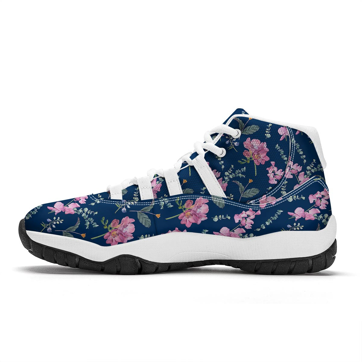 Floral Sweet Pea Print Pattern White Bball Shoes-grizzshop