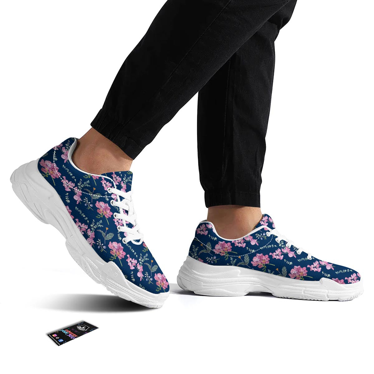 Floral Sweet Pea Print Pattern White Chunky Shoes-grizzshop