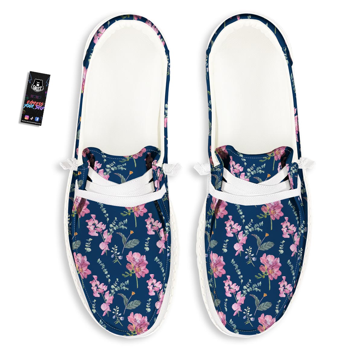 Floral Sweet Pea Print Pattern White Loafers-grizzshop