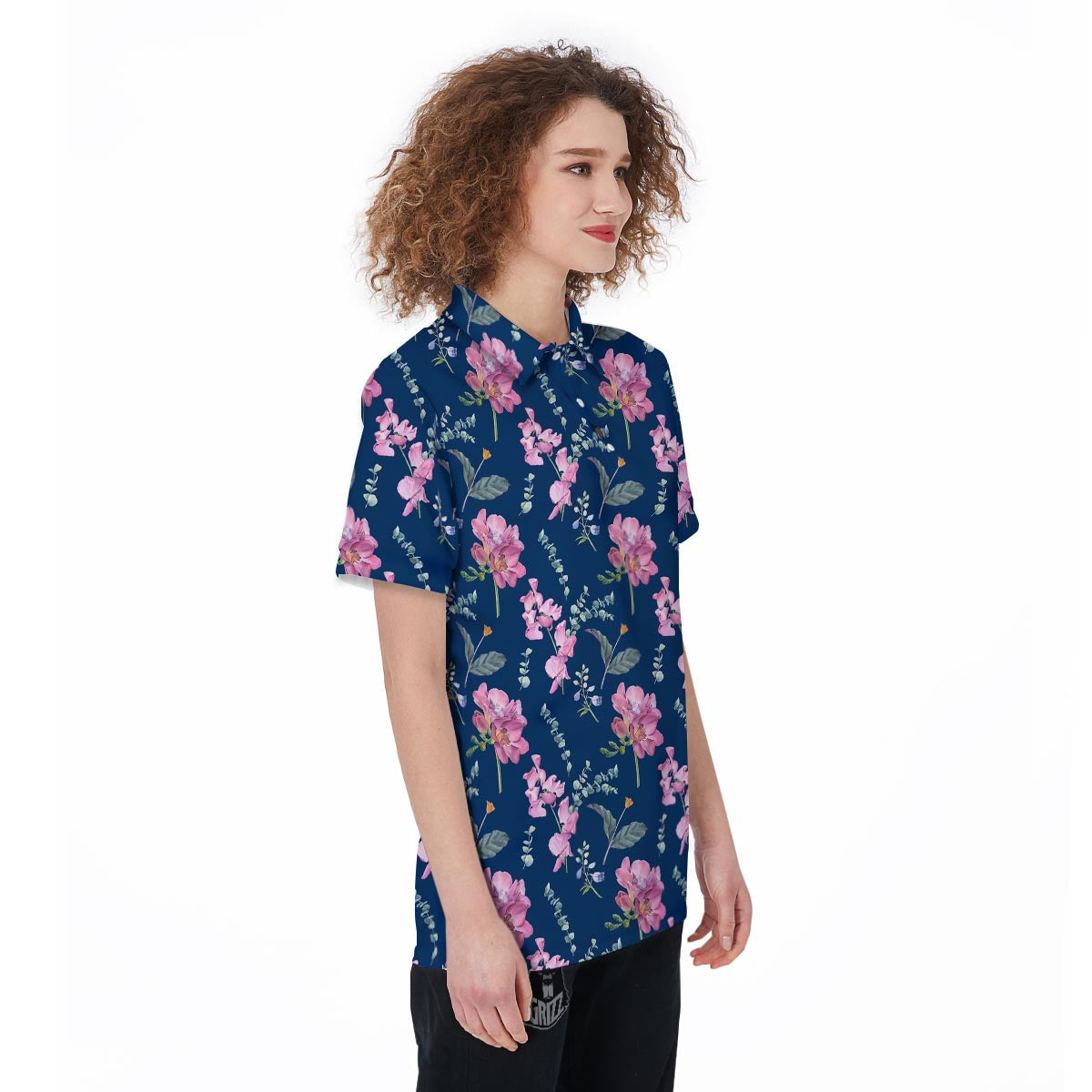Floral Sweet Pea Print Pattern Women's Golf Shirts-grizzshop
